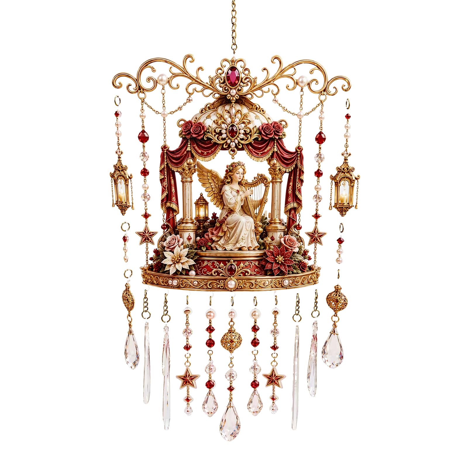 Christmas-Themed Crystal Wind Chime, Christmas Glass Suncatcher Wind Chime