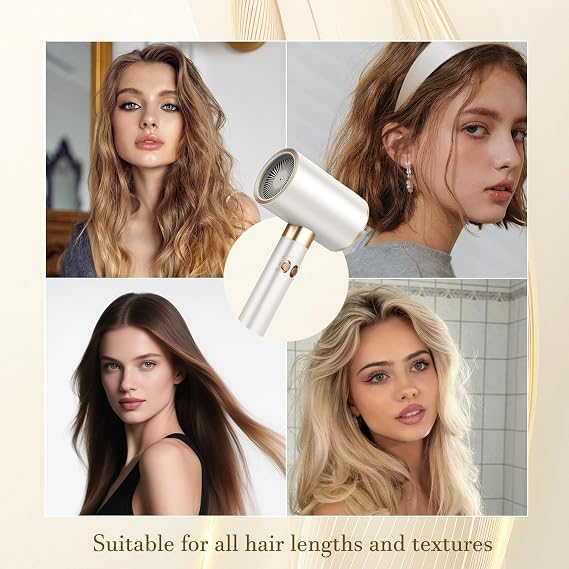 2400W Negative Ionic Hair Dryer for Curly Hair, High Speed HairDryer with Diffuser, Fast Drying Blow Dryer with 2 Speed 3 Heat Setting, Anti Frizz, Lightweight HairDryer for Travel, Women, Men, White