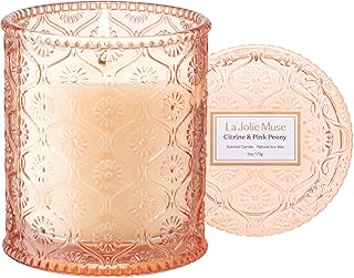 LA JOLIE MUSE Citrine & Pink Peony Scented Candles - Bergamot, Peony, Am...