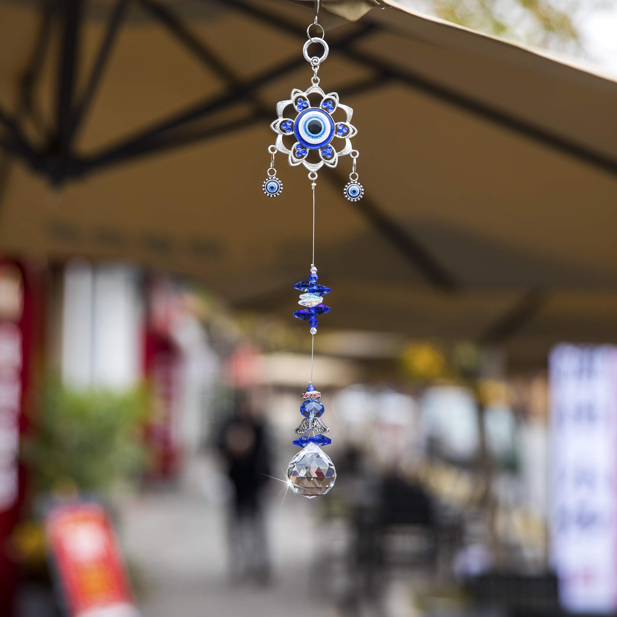 YU FENG Hanging Crystal Suncatchers Ornament Evil Eye Guardian Angel Decor Garden Suncatcher Prism Rainbow Maker Pendant