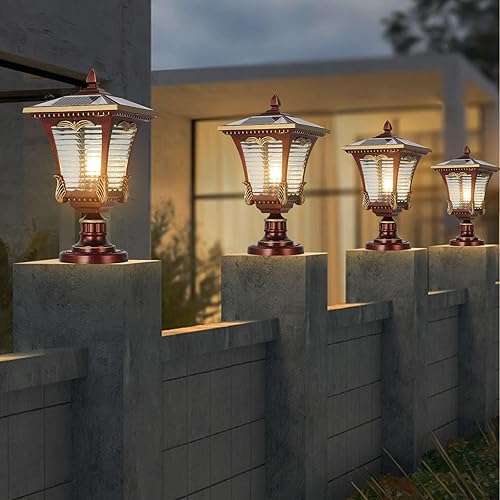 Miniatura 6 de SLAWA Luces solares de poste de 16.14 pulgadas modernas para exteriores, farol exterior de aluminio, IP65, impermeables, LED, alimentadas por