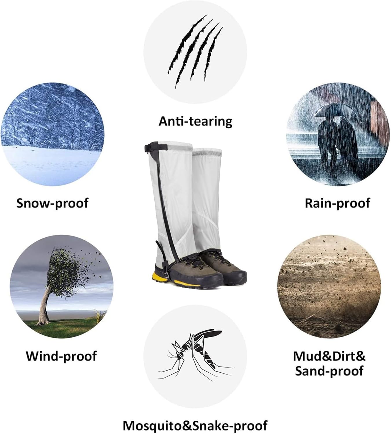 Leg Gaiters,Waterproof Boot Gaiters Snow Shoe Cover,Durable Waterproof Snake Guards,Suitable for Mountain Climbing,Rock Climbing,Camping,Hiking