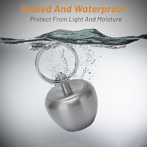 Miniatura 6 de Pastillero pequeño llavero pastillero de acero inoxidable en forma de manzana, organizador de pastillas de metal impermeable para viajes, camping y