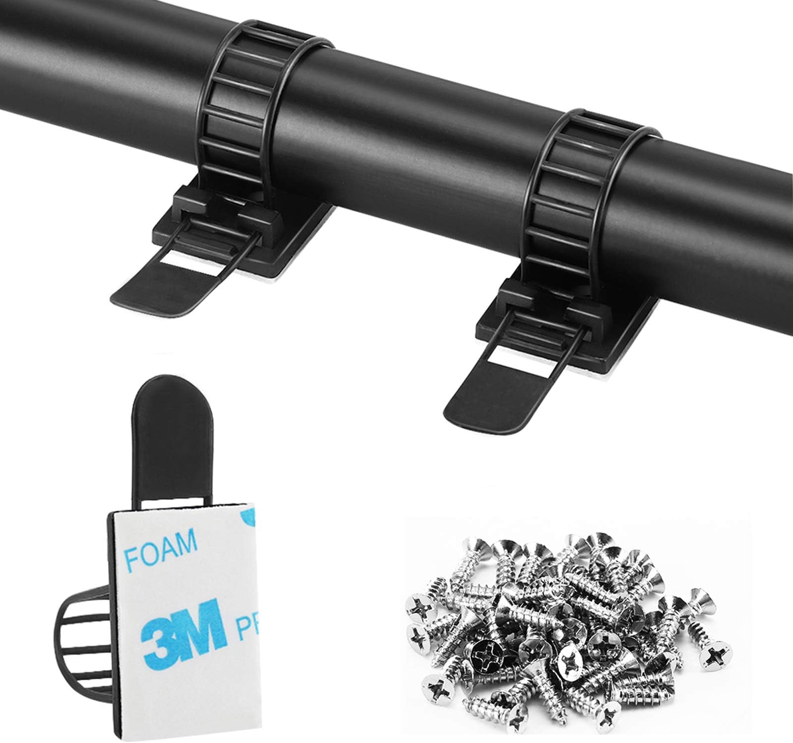 Adhesive Cable Management Clips, 50Pcs Adjustable Nylon