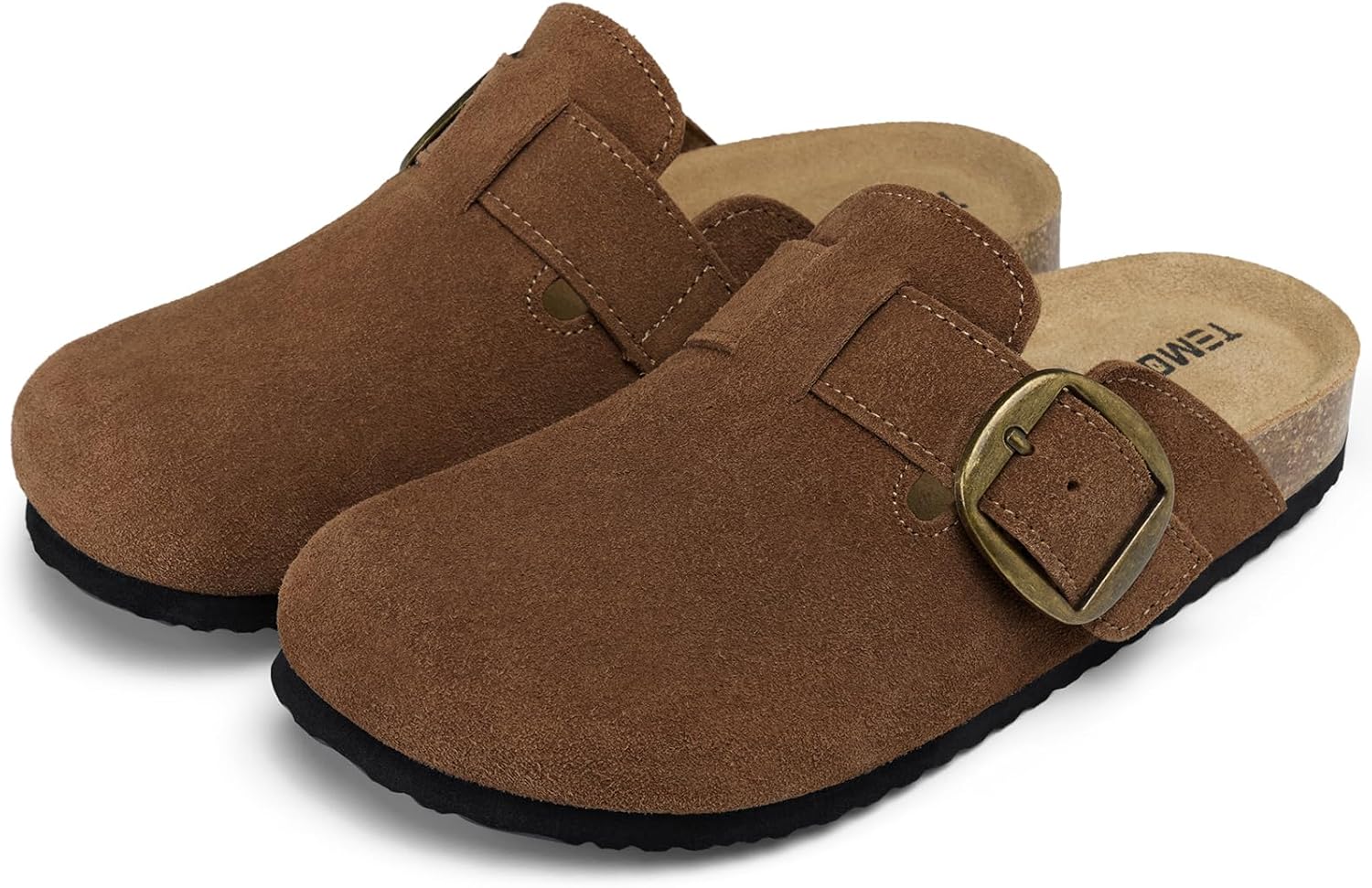 TEMOFON Suede Clogs for Women 2026: Genuine Leather Comfortable Slip on Clogs Women Memory Foam Close Toe Mules Cork Footbed Potato Shoes