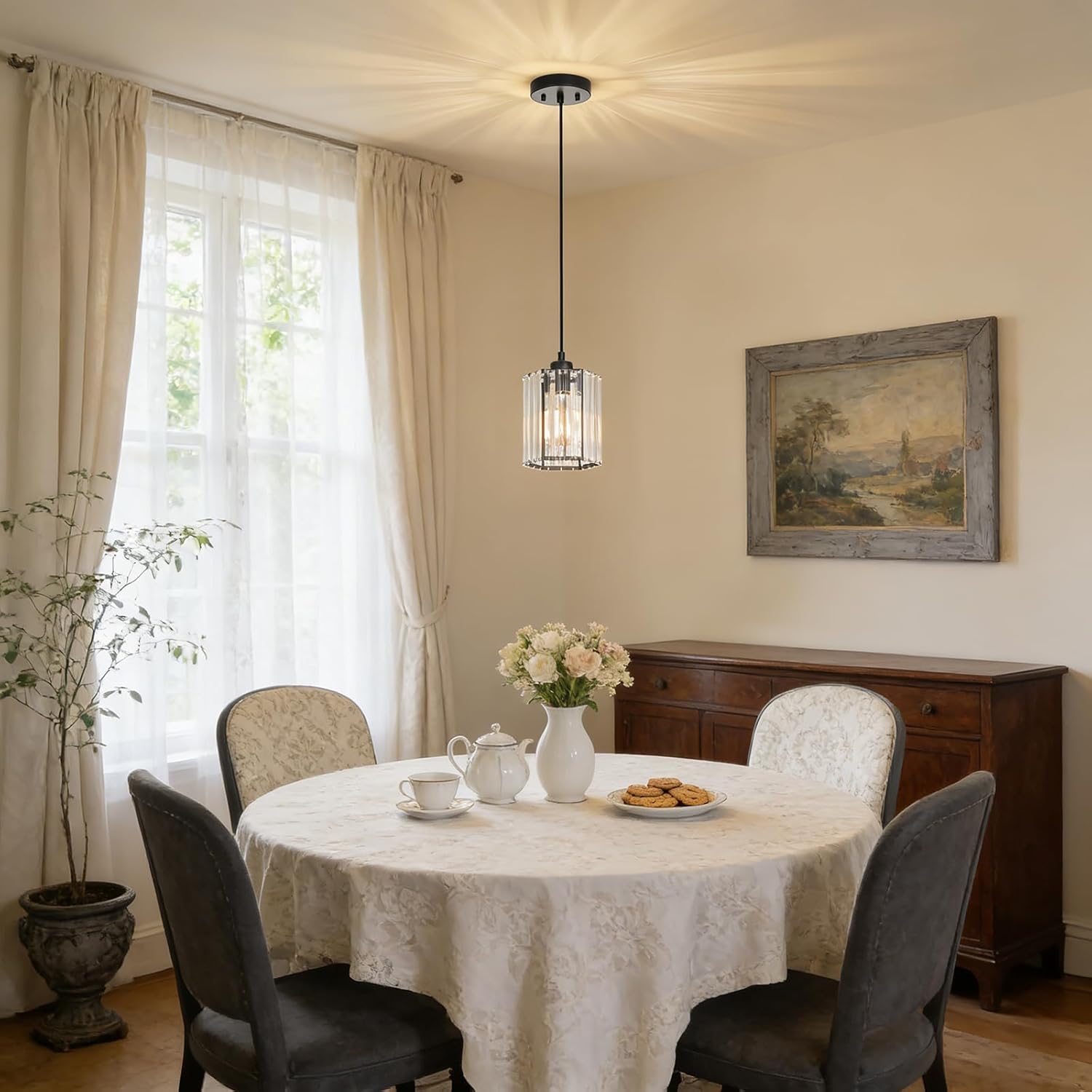 1 Pack K9 Crystal Pendant Lighting, 1-Light Modern Pendant Lights Kitchen Island, Adjustable Hanging Black Pendant Light Fixture over Island Lights For Kitchen Dining Room Bedroom Bathroom over Sink