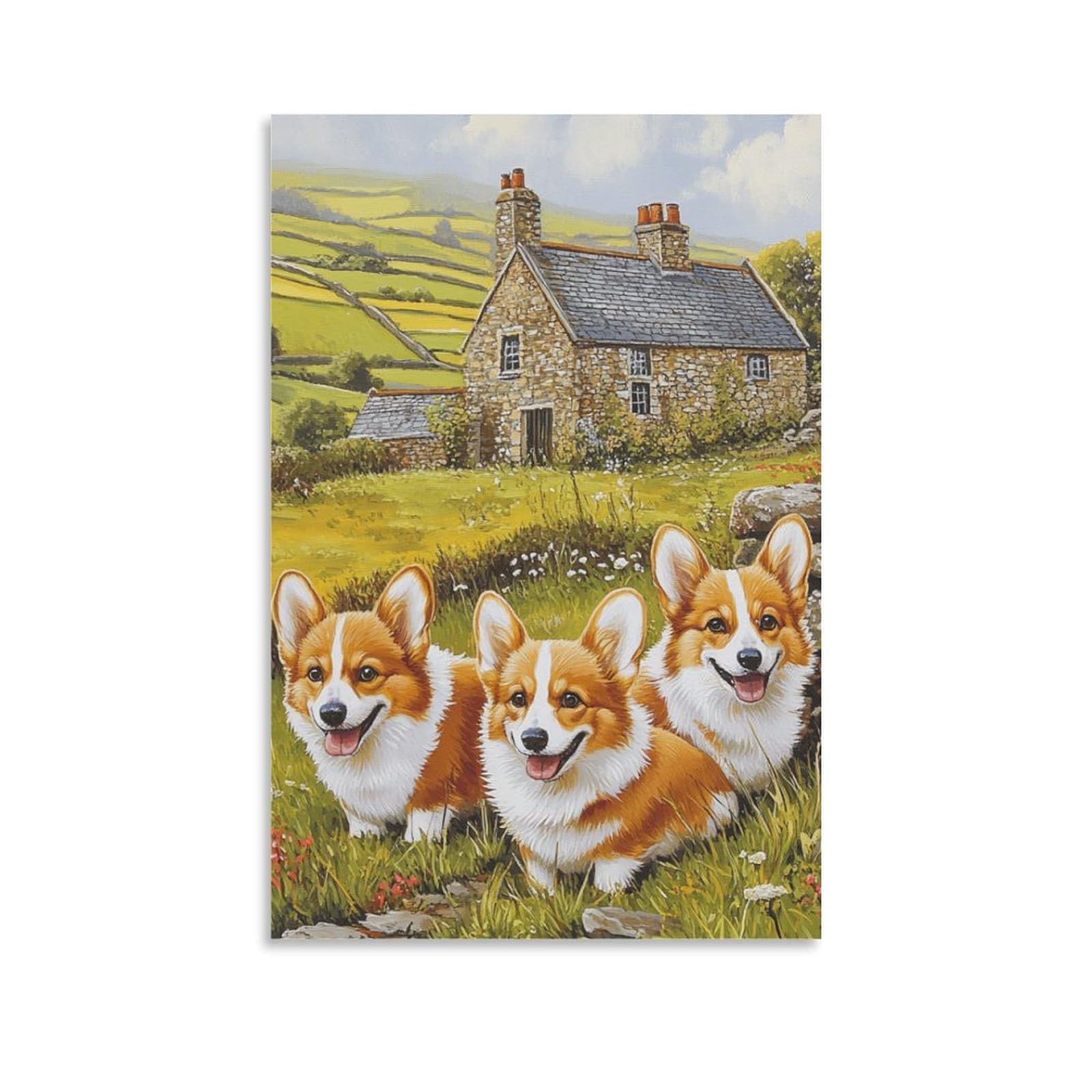 Toile Corgi joyeuse pour salle de bain | Déco murale 50 x 75 cm