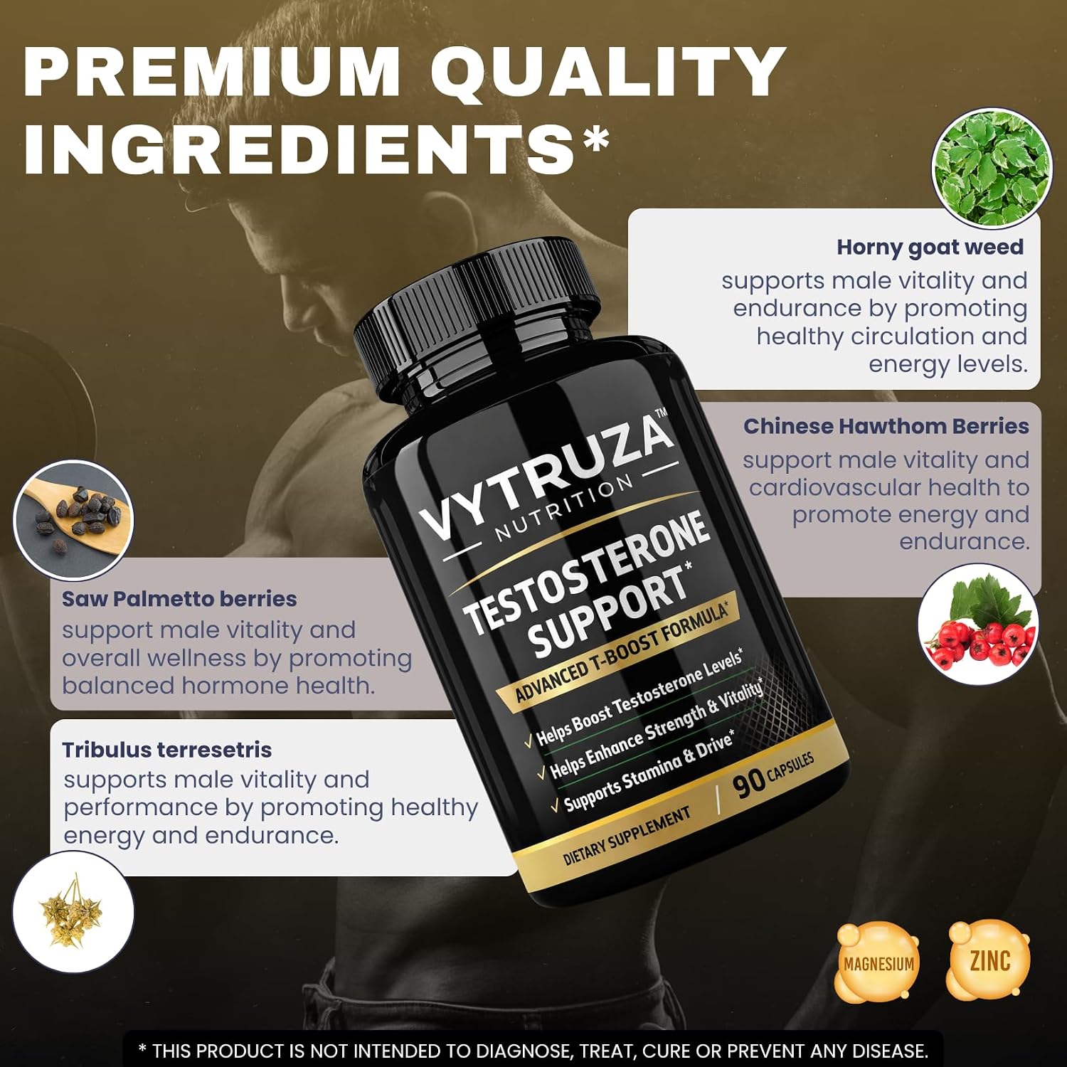 Testosterone Supplement for Men - Advanced T-Boost Formula for Energy, Strength, Stamina* - Natural Testosterone Booster for Men Muscle Growth Support* - 90 Capsules