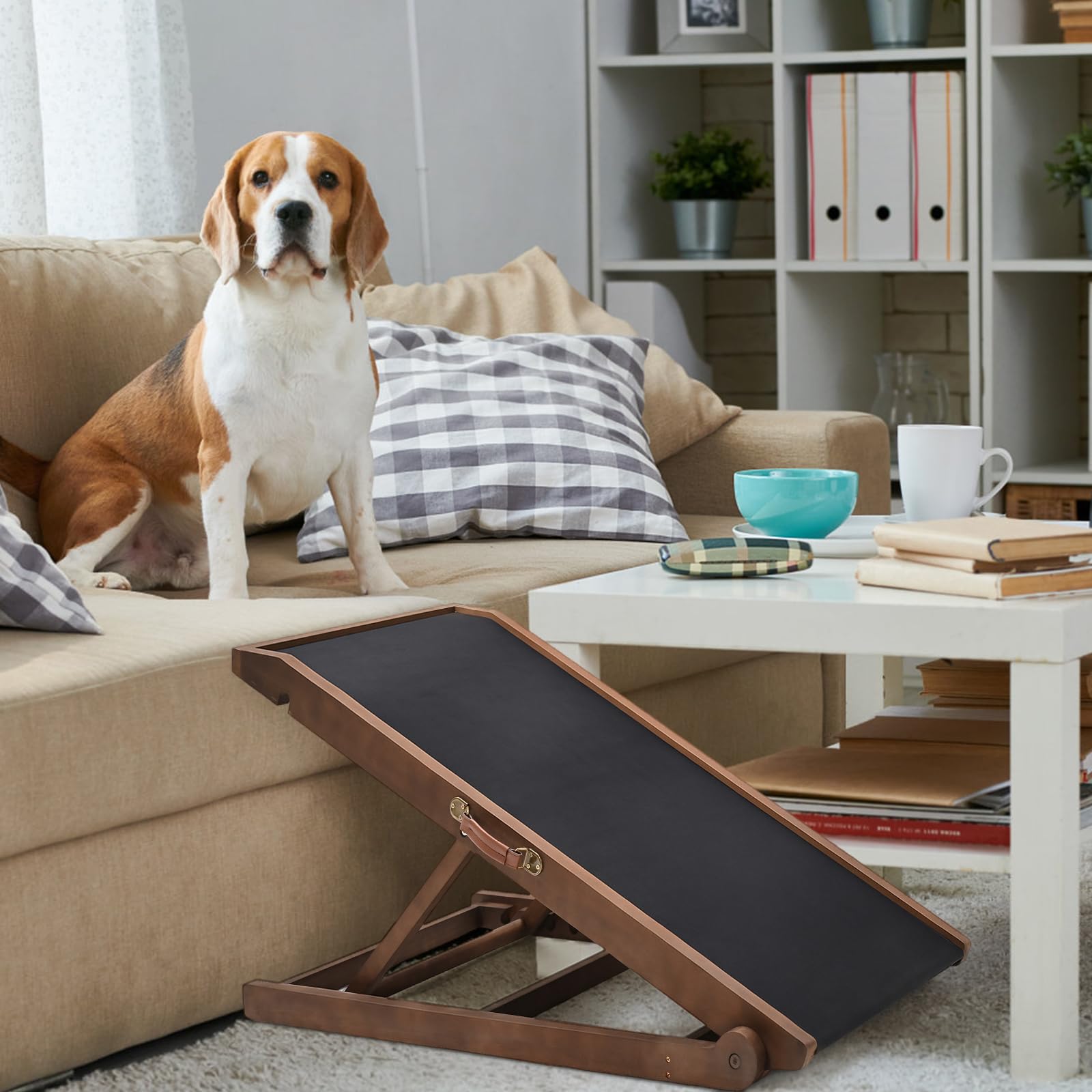Dog Ramp for Couch for Small Dogs, Pet Ramps for Doggie to Get on Bed, Non Slip Dog Bed Ramp with Landing Platform, Supports up to 200lbs, Adjustable from 13" to 20" Height