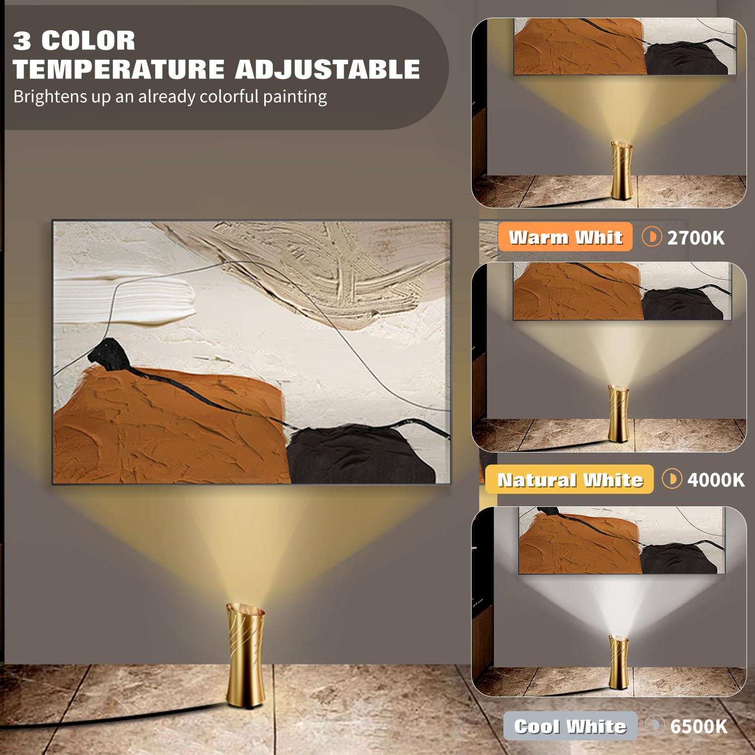 2-Pack LED Uplight Spot Lights – Color & Brightness Adjustable (2700K-6500K), Remote Control, For Plants, Art, Corners