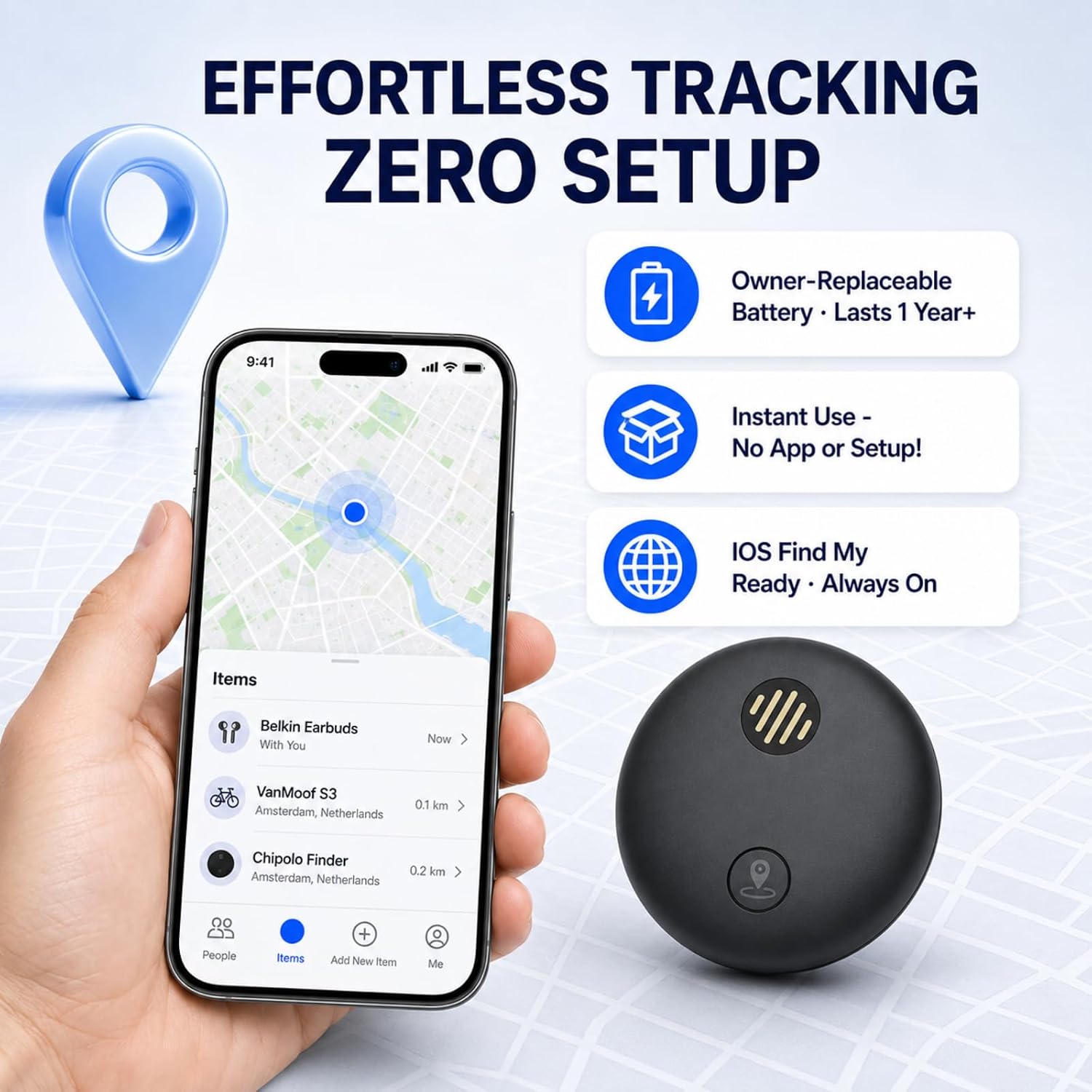 Tracking Devices for Cars Hidden, Mini Tracker Device, Undetectable GPS Tracker for Vehicles, No Monthly Fee No Subscription No SIM Card Required, Only Available for iOS Find My, Splashproof