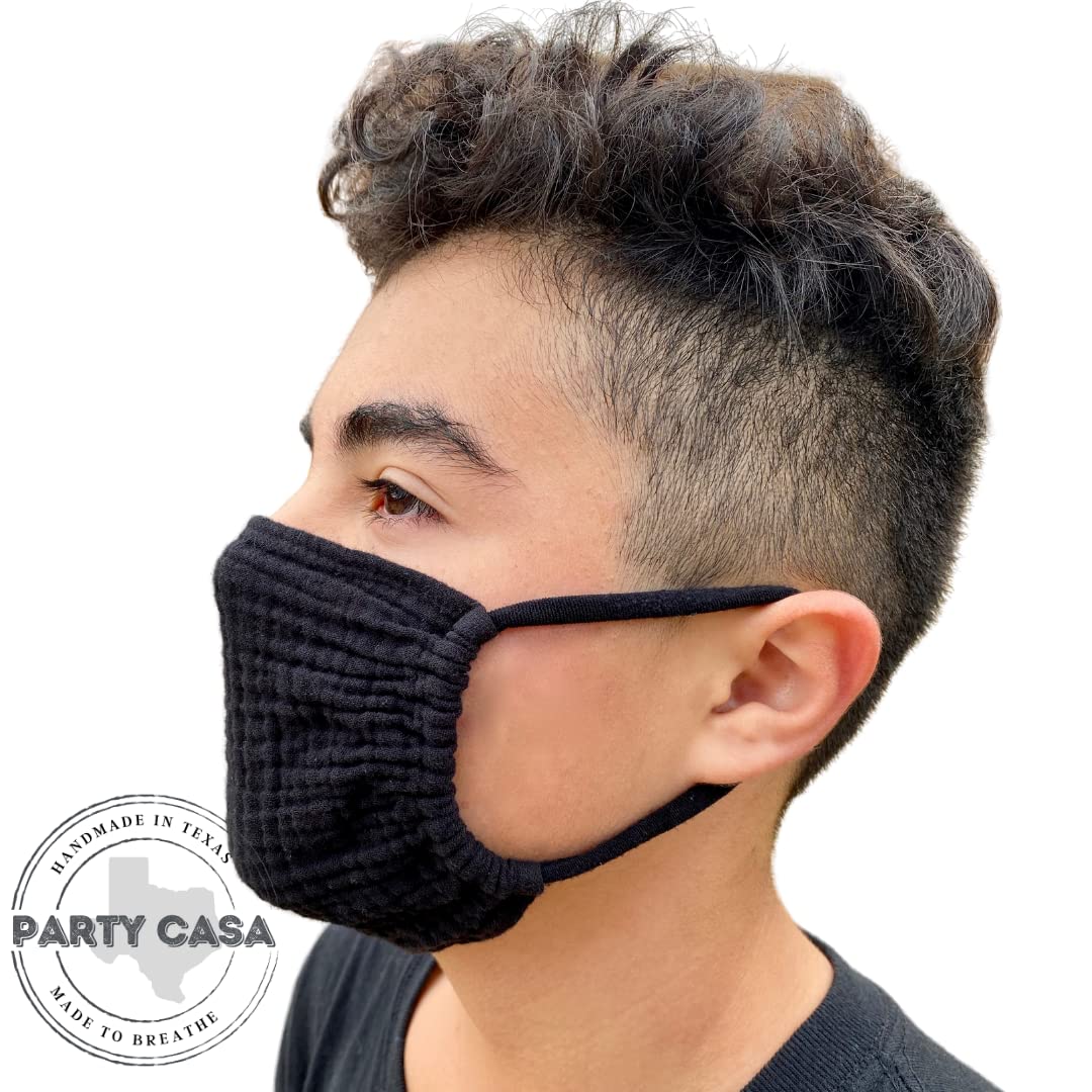 Adult Face Mask, Breathable, Single Layer, Cotton, Lightweight, Adjustable, and Reversible (Black)