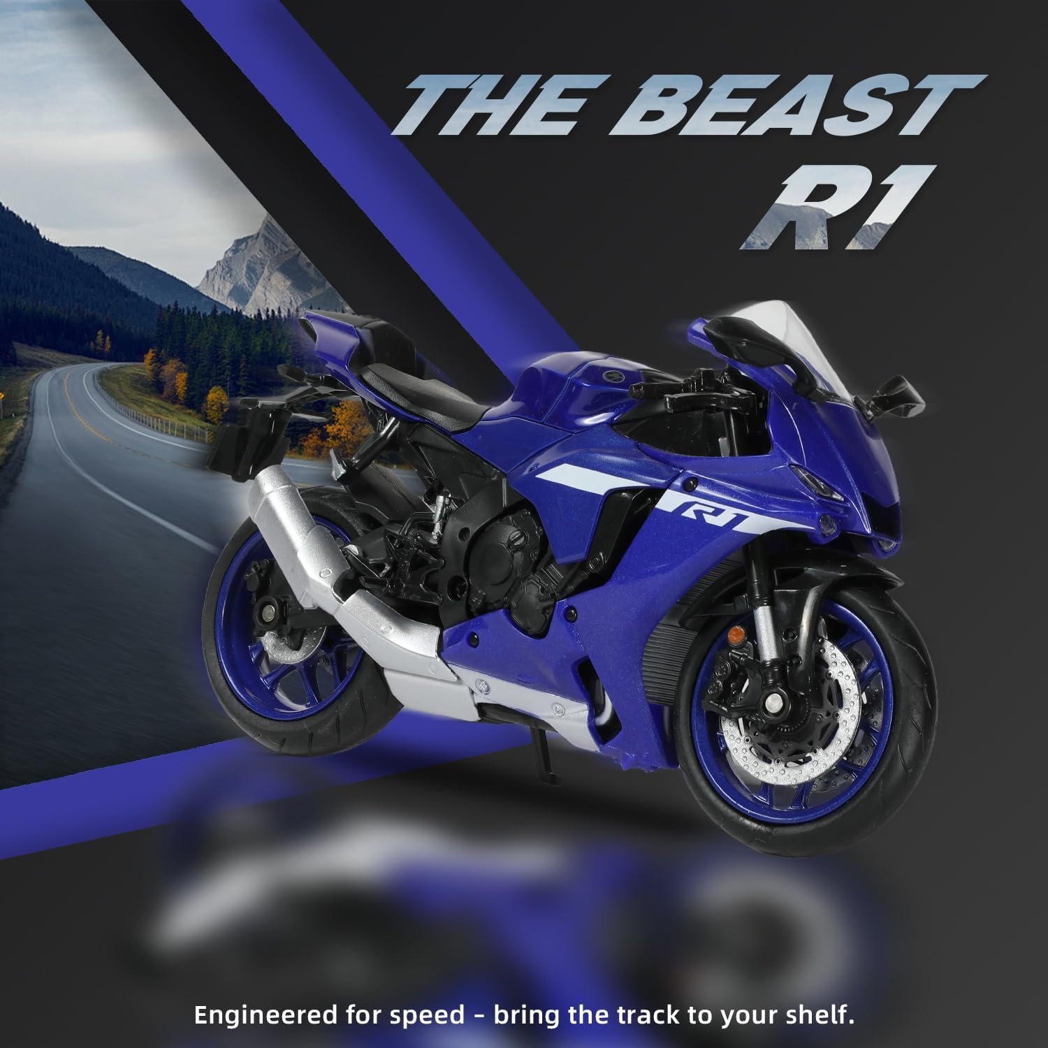 1:12 Motorcycle Model Toy for Yamaha YZF-R1 1000R Metal Die-cast with Plastic Motorcycle Model No Assembly Required Mini Finished Moto Gift for Adult（Blue）