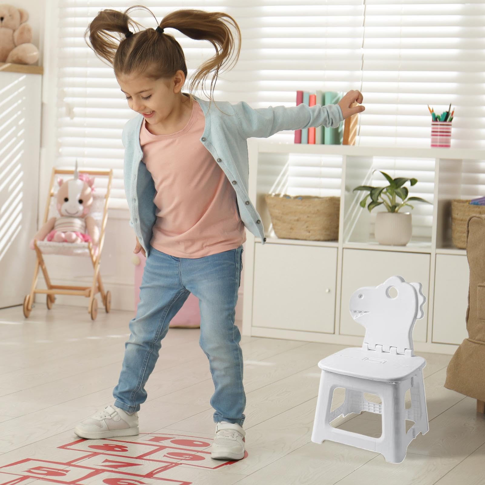 Taburete de Paso Plegable - Silla Plegable de Dinosaurio con Bunny con Respaldo | Muebles de Asiento Espesado Que Cambia la Silla para el baño en el hogar, Picnic de Viaje
