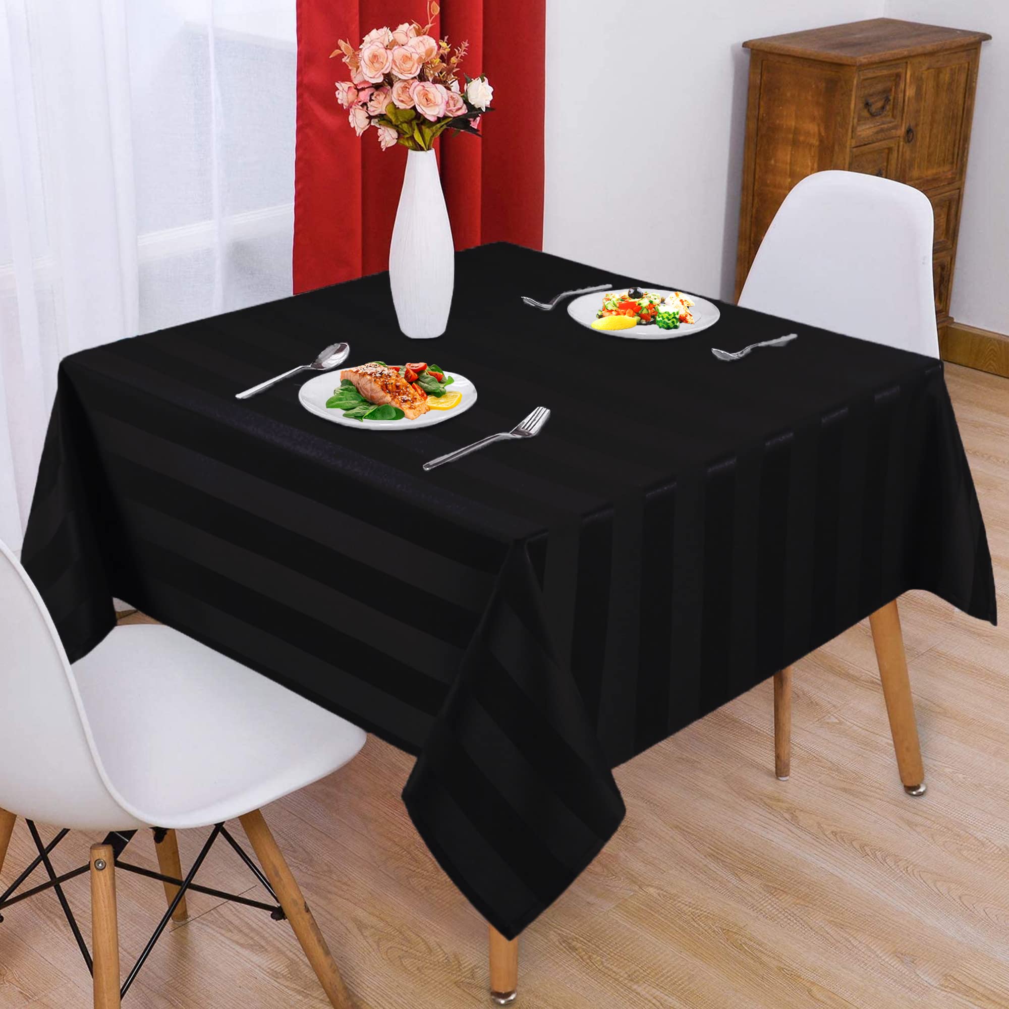 Adalex Global TableCover Waterproof Spillproof Striped Square Rectangle Tablecloth Table Cover Table Cloth (Black - Image 3