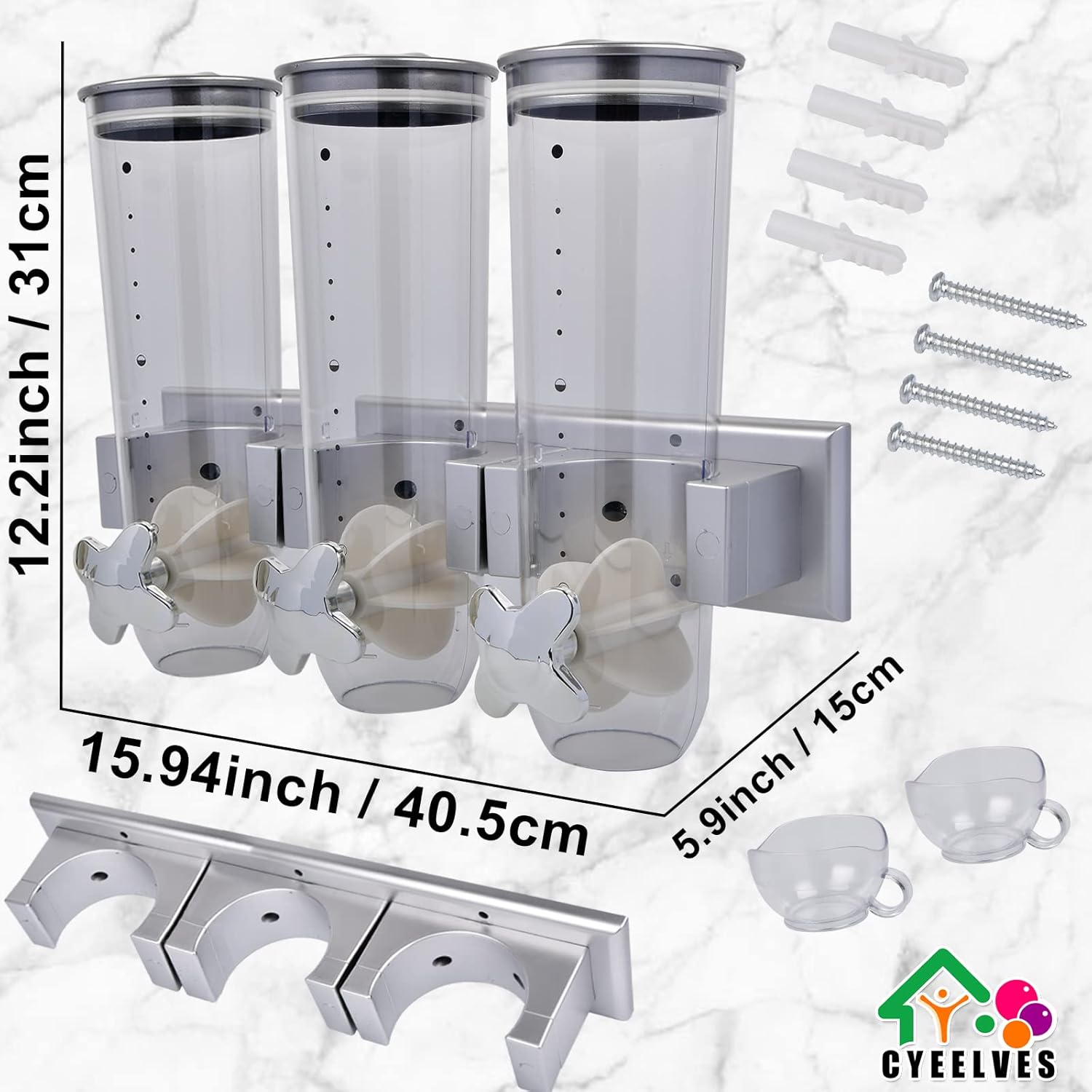 Food Dispenser Wall Mounted Grain Dispenser, Cereal Dispenser with Cup, 6 Pack Shot Glasses with Holder, Shot Glass Set with Tray