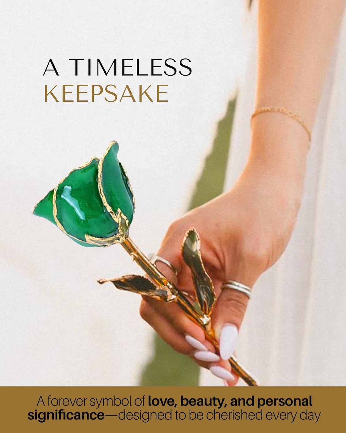 Forever Rose Hand-Dipped in 24K Gold, Emerald-Inspired May Birthstone with Sparkles, Real Rose in Luxury Gold Gift Box – Perfect Ready to Gift for May Birthday or Any Occasion - Image 8
