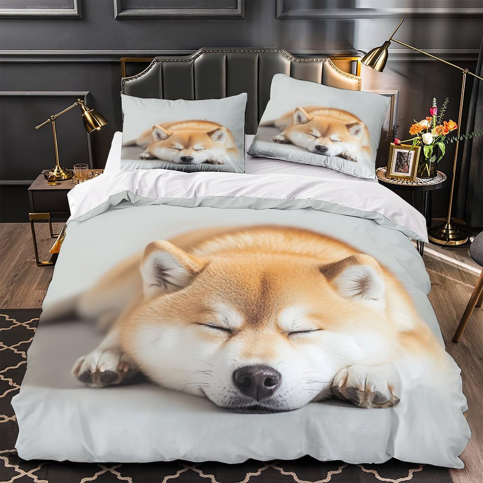 Housse de couette chien endormi 3D microfibre douce drap de couette 260x220