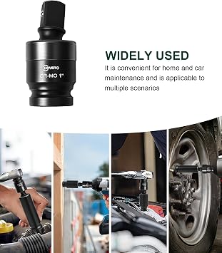 1 Impact Swivel Socket Set, Universal Joint for Tight Spots in Car Repair | 360° Pivoting U-Joint Adapter, Cr-Mo Steel Ball Spring Design, Reaches Confined Engine Bolts, Fits Impact Wrenches & Ratchets