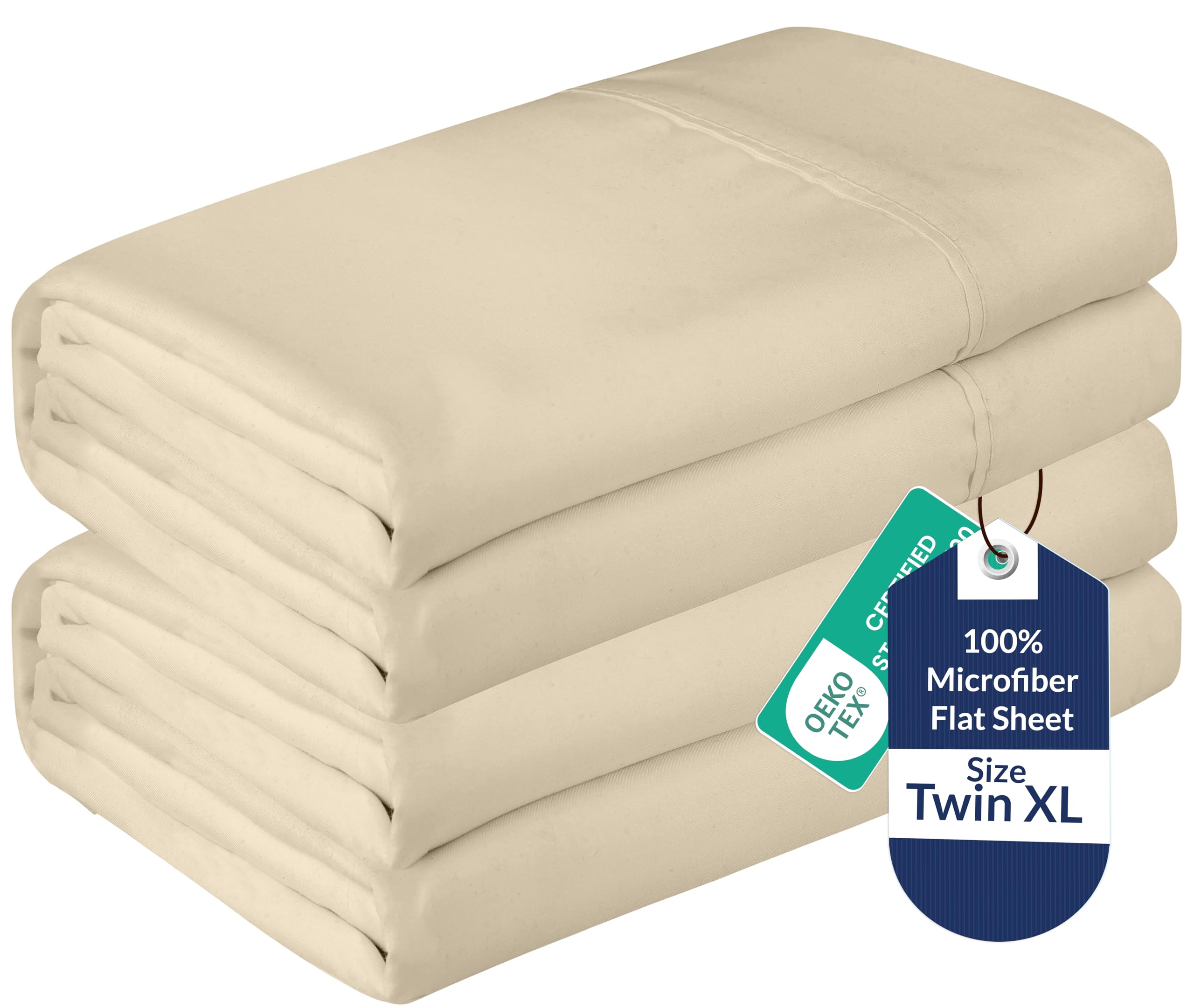 Royale Linens 2 Pack Bulk Flat Sheet Set - Top Sheets - Soft 1800 Microfiber - Wrinkle &amp; Stain Resistant - for Hotel, Massage Table, Hospital, Dorm - Twin XL Flat Sheet Sold Separately (Twin Xl, Sand)