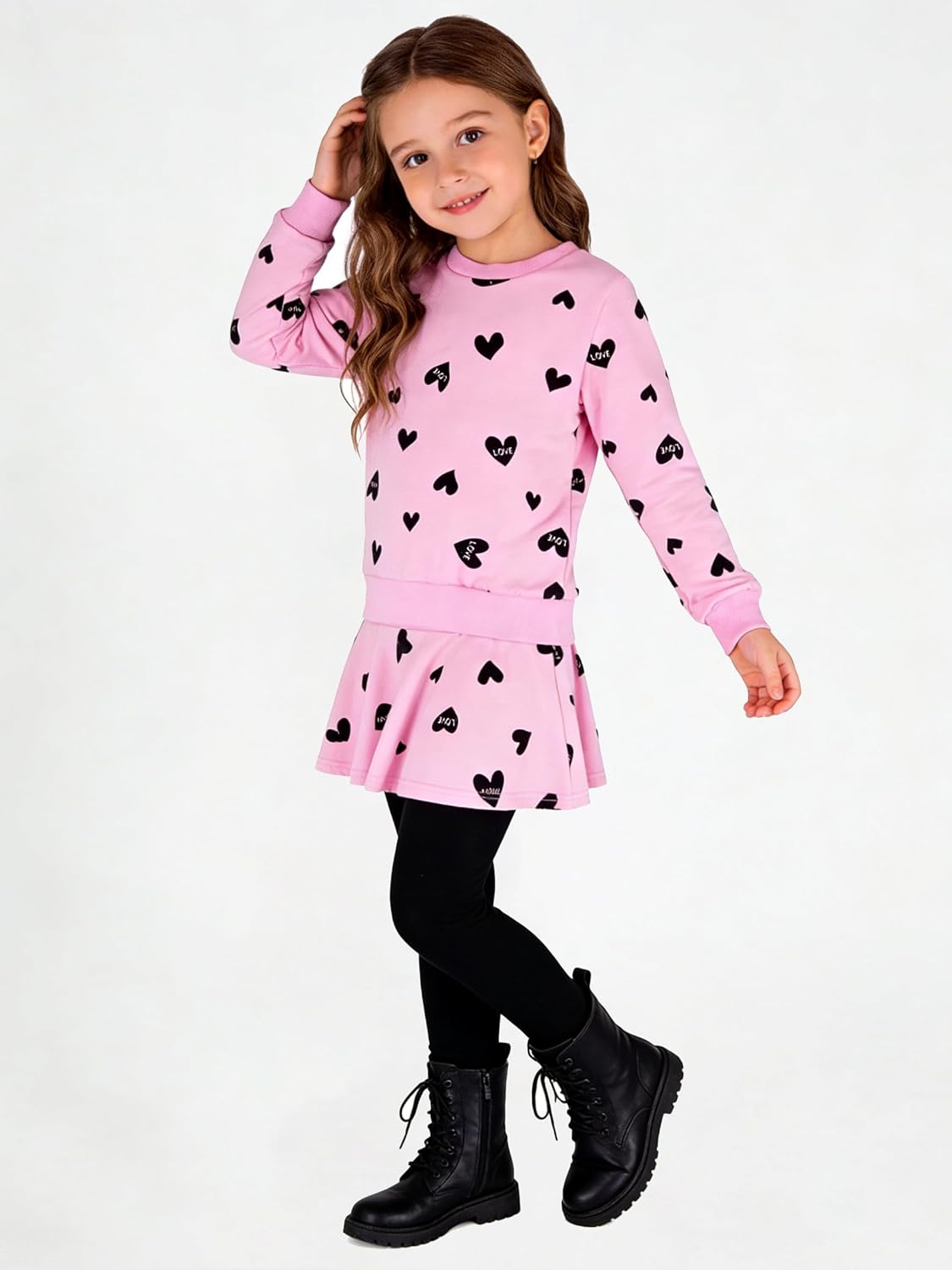 DDSOL Little Girls Valentines Outfit Heart Print Sweatshirt Top Long Pantskirts 2pcs Baby Pant Set for Toddlers Kids - Image 2