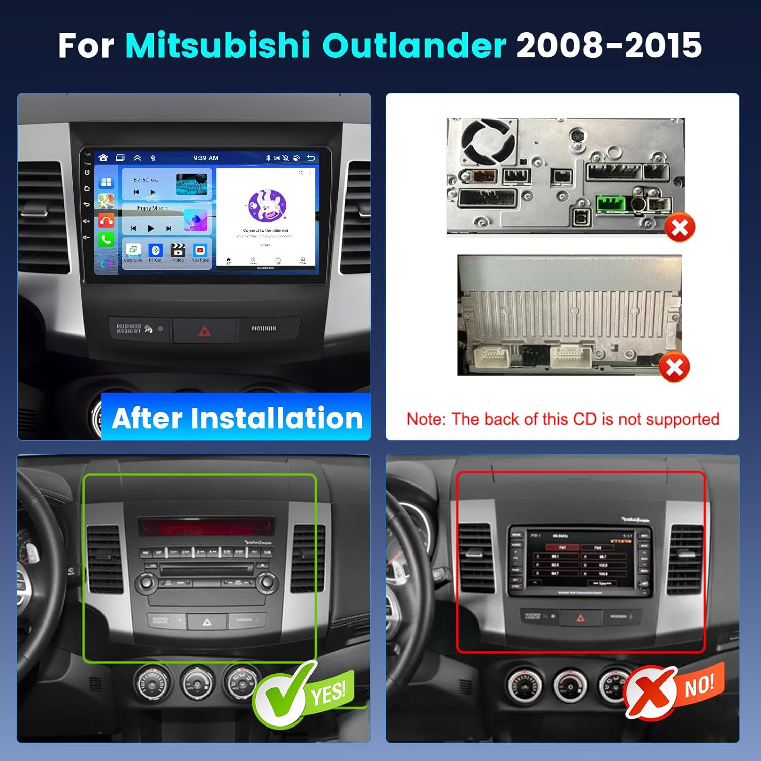 5G WiFi 8 Core 4+64GB Android 15 Car Stereo for Mitsubishi Outlander 2008-2015 Wireless Carplay, 9'' Touch Screen Car Radio with Android Auto, GPS, WiFi, Bluetooth, SWC, Backup Camera, DSP