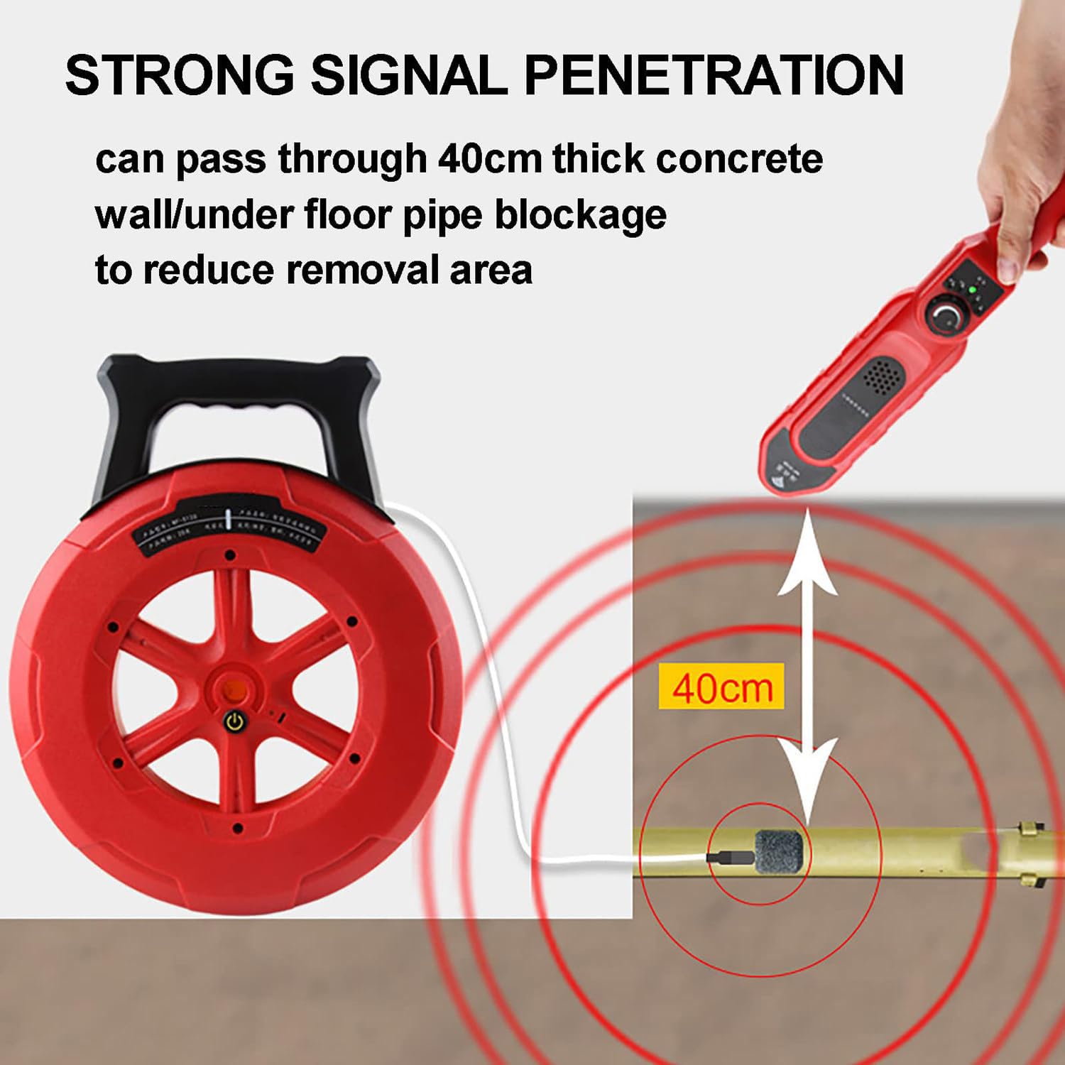 Detector De Bloqueo De TuberíAs, EscáNer De ObstruccióN De TuberíAs De 20 M/30 M/40 M, Instrumento De Fontaneros Para TuberíAs De Acero/Hierro/Pvc/Cemento, Sonda Impermeable,30M