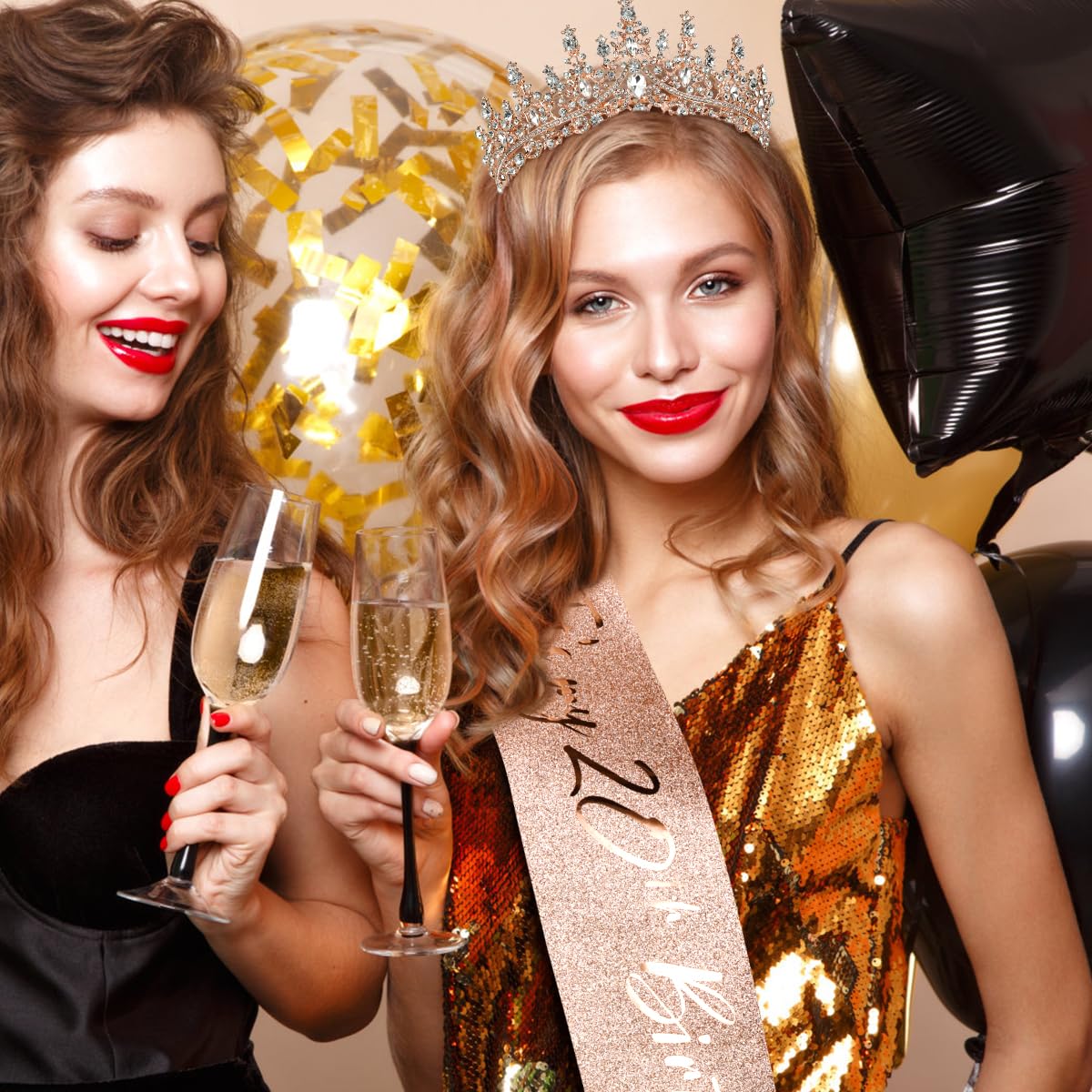TOBATOBA 20th Birthday Rose Gold Sash and Tiara for Women, Happy 20th Birthday Decorations Gift, Elastic - Image 5