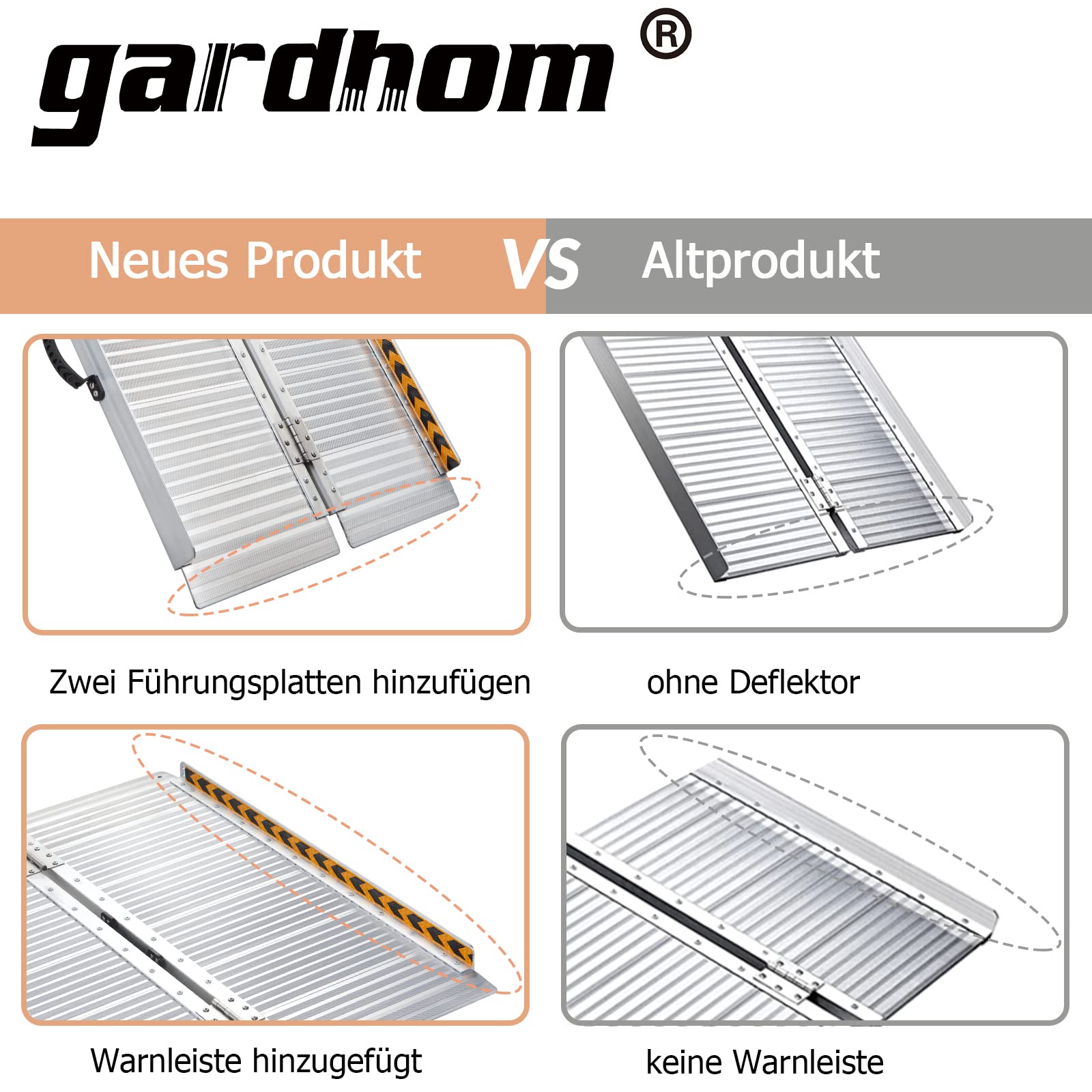 Rollstuhlrampe Klappbar, gardhom Rollstuhlrampe für Treppen 122cm，362kg LadekapazitäT Anti-Rutsch，Extrabreit 72cm Schwellenrampe füR Heimtreppen Treppen TüRen