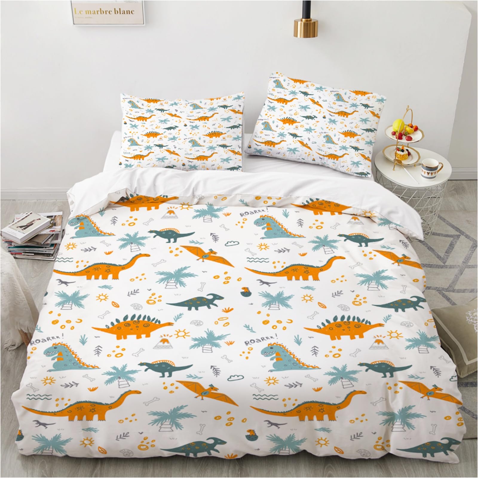Housse de couette 240 x 260 enfant dinosaure en microfibre douce