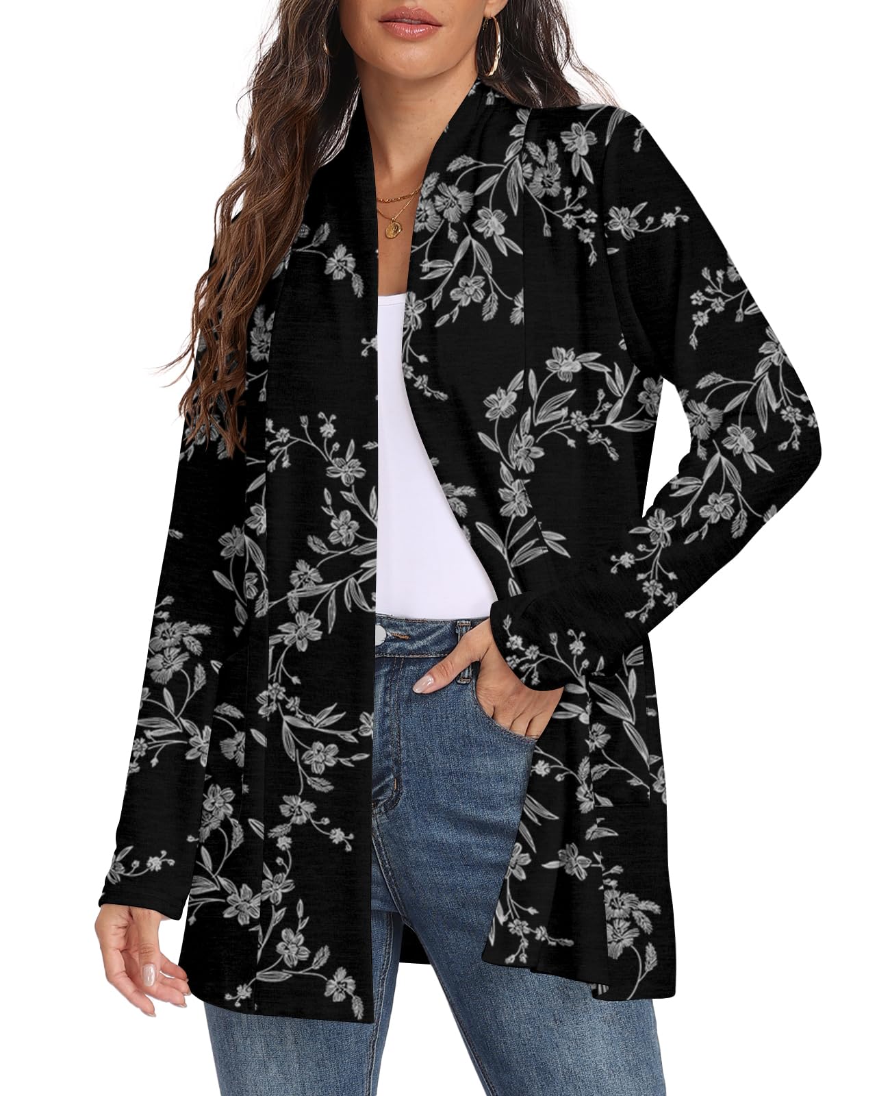 Womens Long Sleeve Lightweight Cardigan Open Front Casual Draped Cardigans with Pockets-image-10