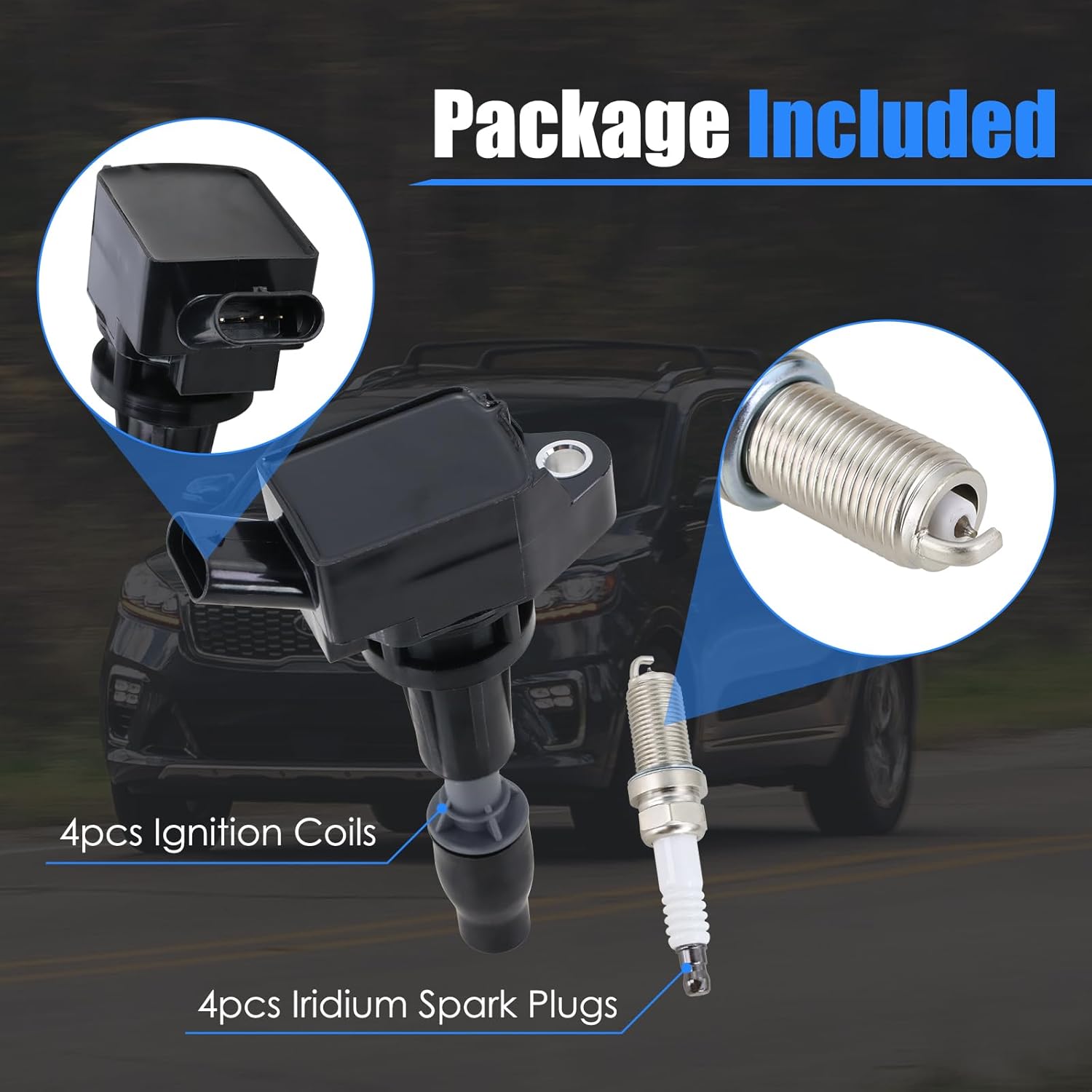 Set of 4 Ignition Coil Packs & Iridium Spark Plugs Compatible with Hyundai Sonata Tucson Santa Fe Sport 2.0L 2.4L, Compatible with Kia Sorento Sportage Optima Sorento 2.0L 2.4L, Replaces # UF764 93175