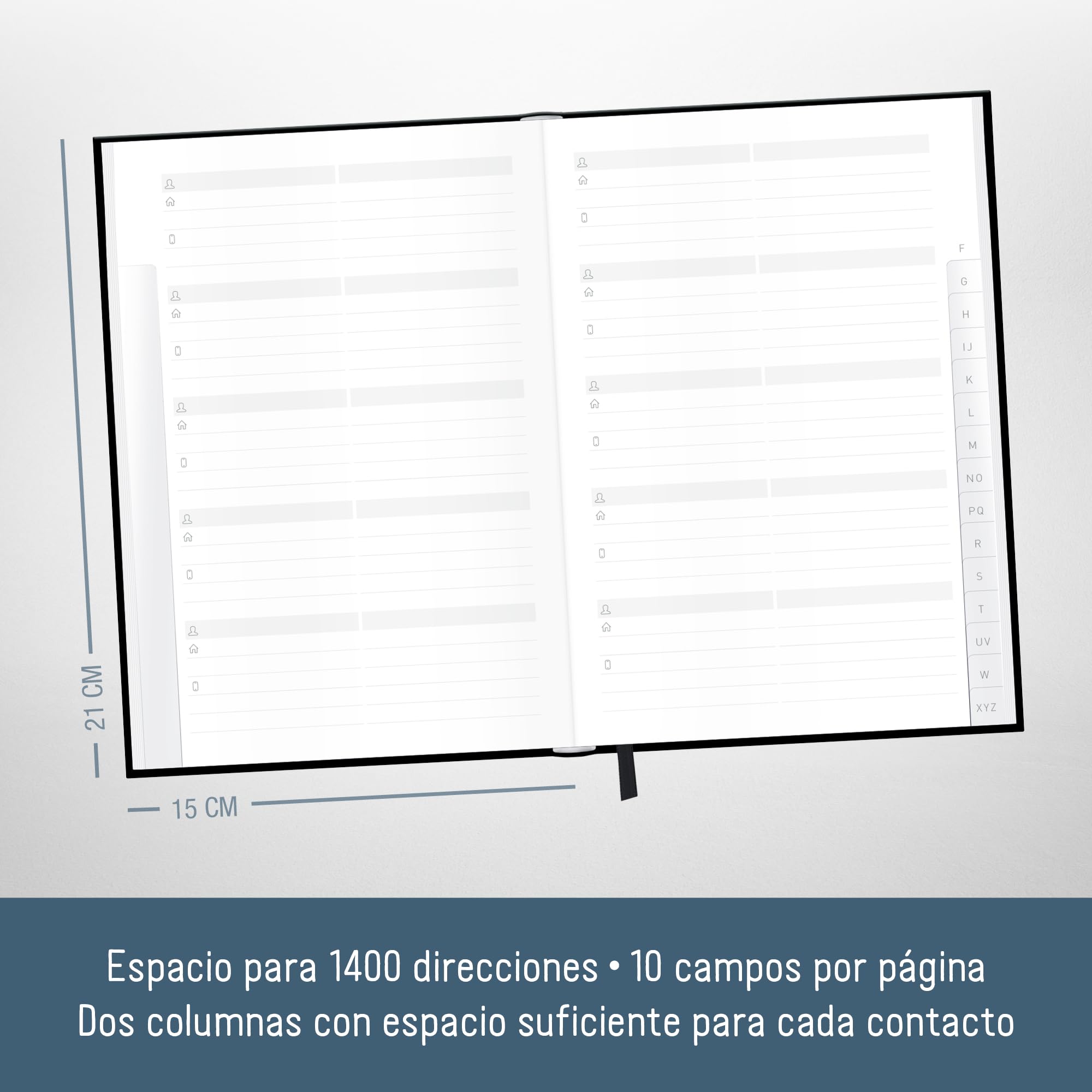 paper&you® Agenda A5 con índice A-Z [Black Edition] para contactos, cumpleaños y contraseñas - sostenible y respetuosa con el clima
