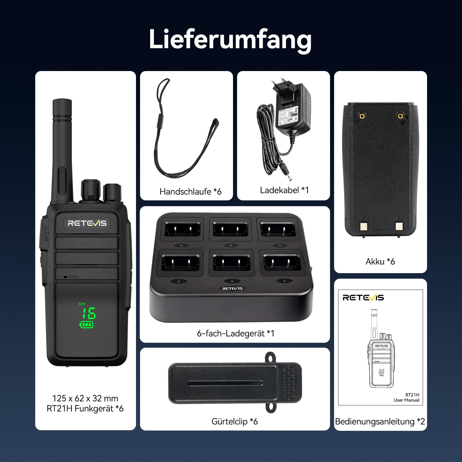 Retevis RT21H Talkie Walkies, Radio Bidirectionnelle à Écran Caché, Indice d'Étanchéité IP54, Chargeur Robuste Type-C à 6 Emplacements,Talkies-Walkie Rechargeables pour Écoles, Hôtel（6 pièces, Noir