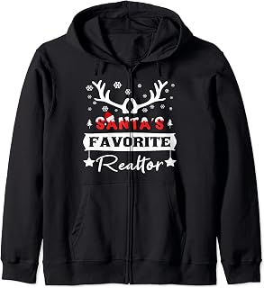 Santa's Favorite Realtor Funny Realtor Holiday Zip Hoodie