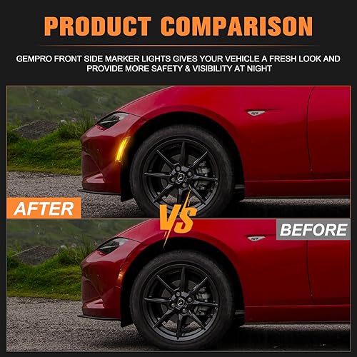 Miniatura 7 de Gempro Luces LED de posición laterales para parachoques delantero ámbar para Mazda MX-5 Miata ND Reflectores 2016-2023, lente ahumada, 2 unidades