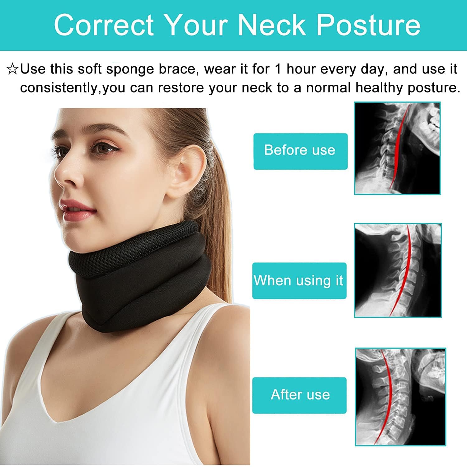 Tutore del collo per dolore e sostegno al collo, collare cervicale in morbida, tutore regolabile per collo per allineamento e stabilizzazione, per sollievo dalla pressione della colonna cervicale (M