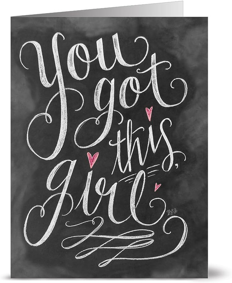 Note Card Cafe Inspirational Greeting Cards with Kraft Kraft Envelopes | 24 Pack | Chalkboard You Got This Girl | Blank Inside, Glossy Finish | Set for Greeting Cards, All Occasions, Birthdays