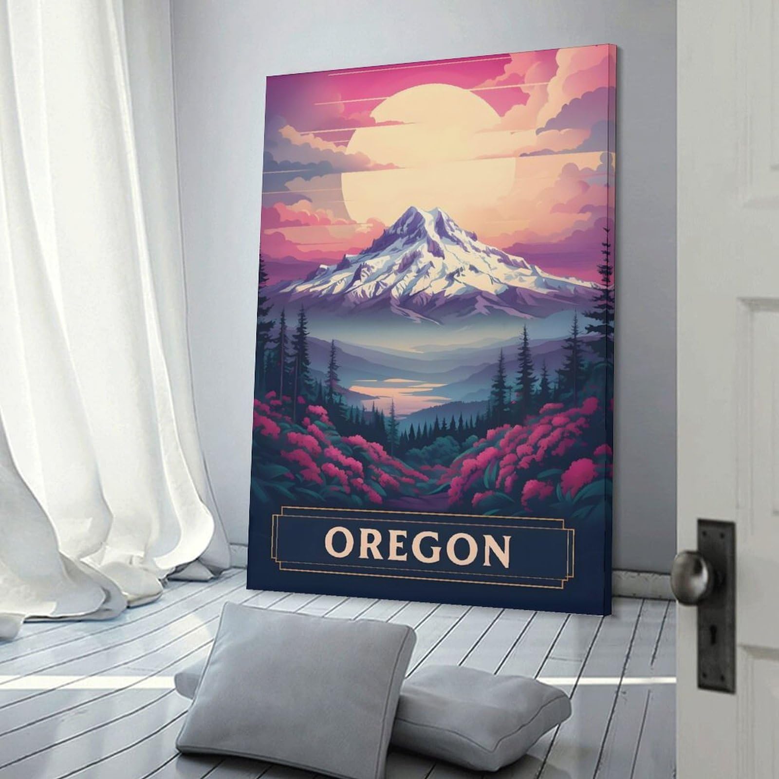 Junmoney Oregon Mountain Landscape Art Canvas Art Print 20x30inch(50x75cm), for Feature Walls in Flats Or Modern Rooms, Ideal for Building A Coordinated Art Wall