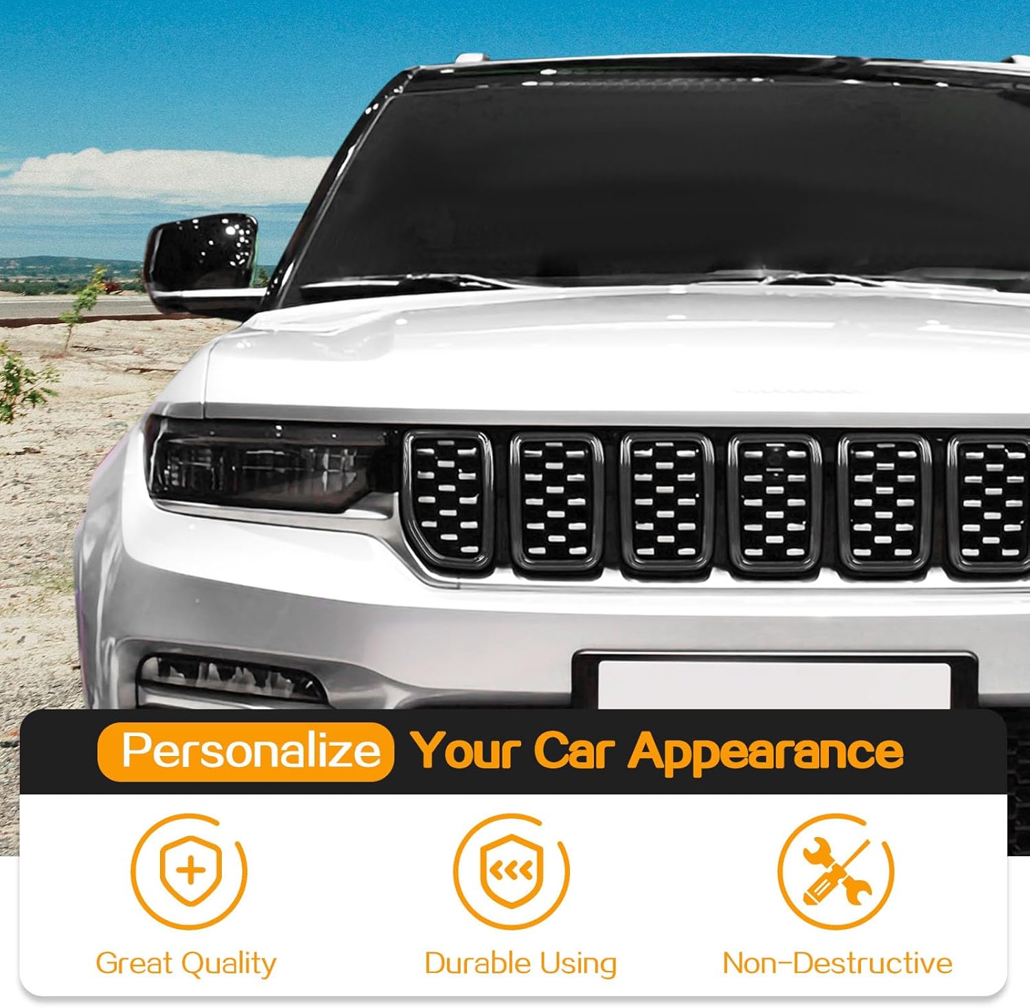 Hoolcar Front Grille Insert Cover Compatible with Jeep Grand Cherokee 2021-2023, Black, 7 Pcs