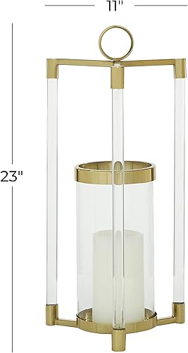 Miniatura 6 de The Novogratz - Farol decorativo de acero inoxidable con detalles acrílicos, 11 x 11 x 23 pulgadas, dorado