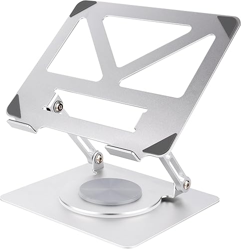 Soporte para laptop con base giratoria de 360°, elevador ergonómico para computadora para escritorio, altura ajustable multiángulo, soporte plegable