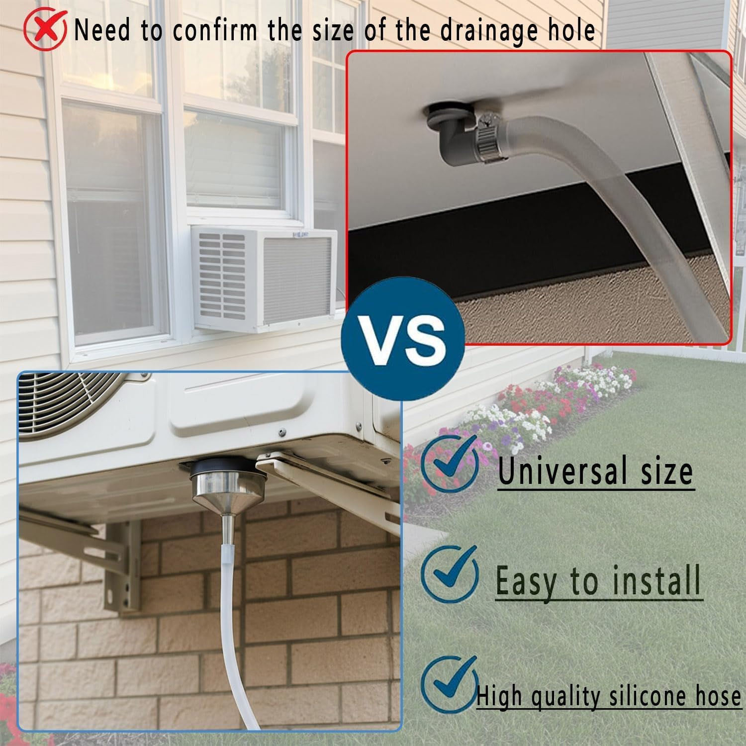 9Ft Magnetic Window Air Conditioner Drain Hose, Universal Portable AC Drain Hose Connector Kit, Replacement for Mini Split Units and Window AC