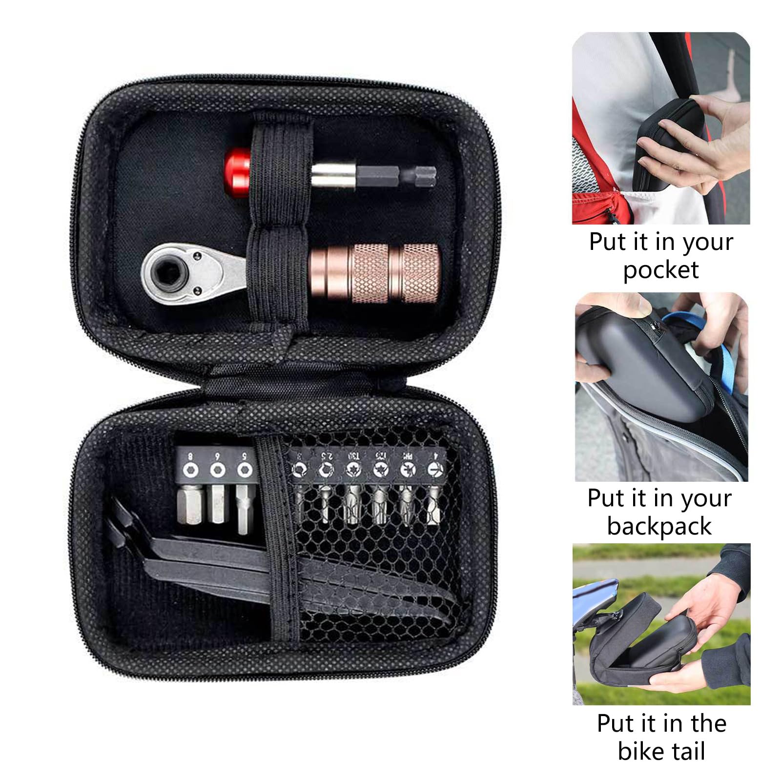 Kit Riparazione Bici - Chiave A Cricchetto Multifunzione, Barra Pneumatici, Borsa Portaoggetti - Foto 8