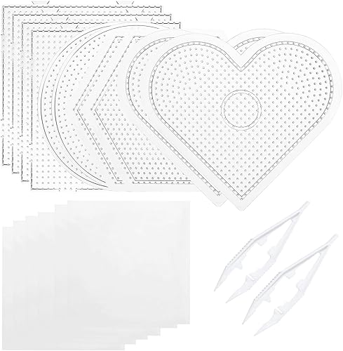 Dedoot - Tableros de cuentas de 0.197in, tablero de cuentas de fusibles de plástico transparente con diseño de cuentas Perler (10 tablas + 6 papel