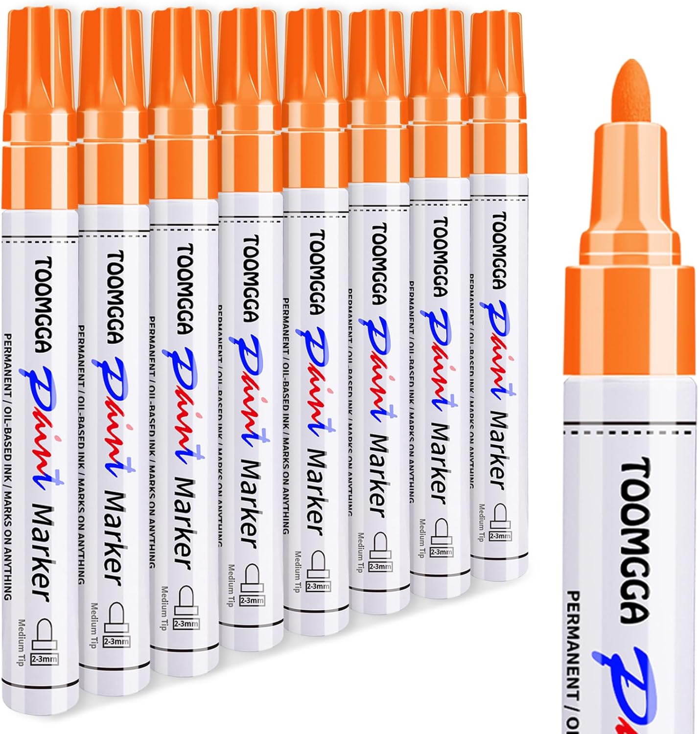 Orange Permanent Paint Pens - 8 Pack Oil Based Paint Markers,Pens For Rock Painting Car Tyre Metal, Plastic, Canvas, Mugs, Wood, Glass, Quick Drying and Waterproof, Medium Point