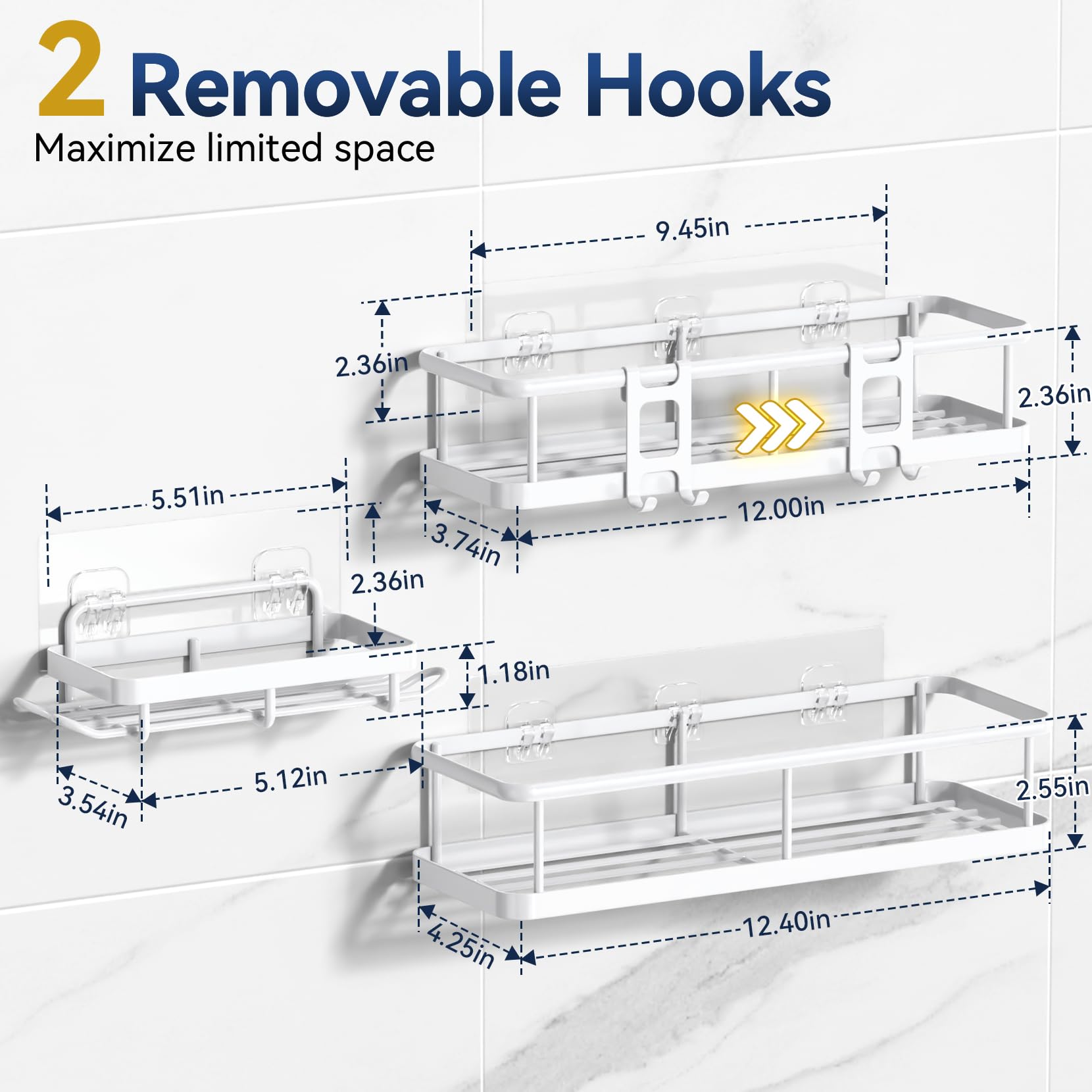 YASONIC YS-K-419E Lot De 3 Organiseurs De Douche Adhésifs