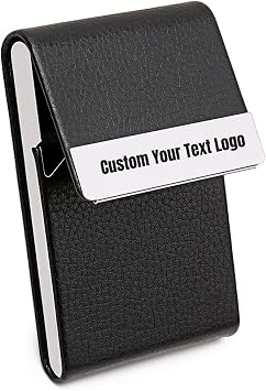 HJX Custom Leather Business Card Holder ,Customizable Text Signature Company Logo,Flip Cover Personalized Business Card,Personalized Gifts for Business Men Women Vertical Type - Magnetic