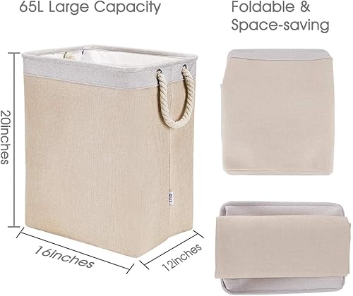 Miniatura 3 de DYD Cesta de lavandería con asas y soportes pequeñagrandealta para niños y niñas, plegable, forro integrado para dormitorio, almacenamiento de ropa