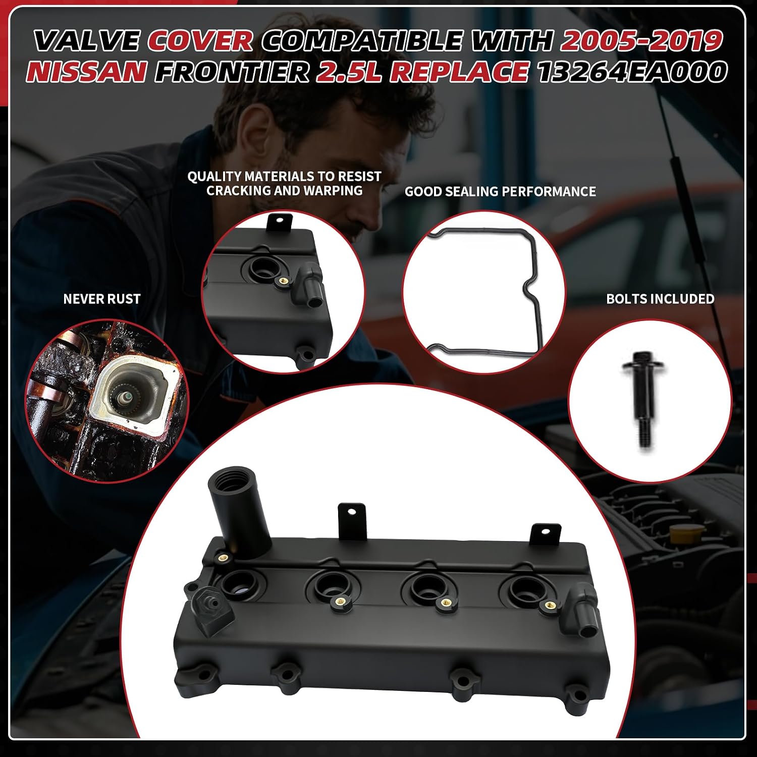 EPPO Valve Cover with Gasket Bolts 13264EA000 Compatible with Nissan Frontier 2005-2019 Nissan Frontier 2.5L QR25DE 13264-EA000
